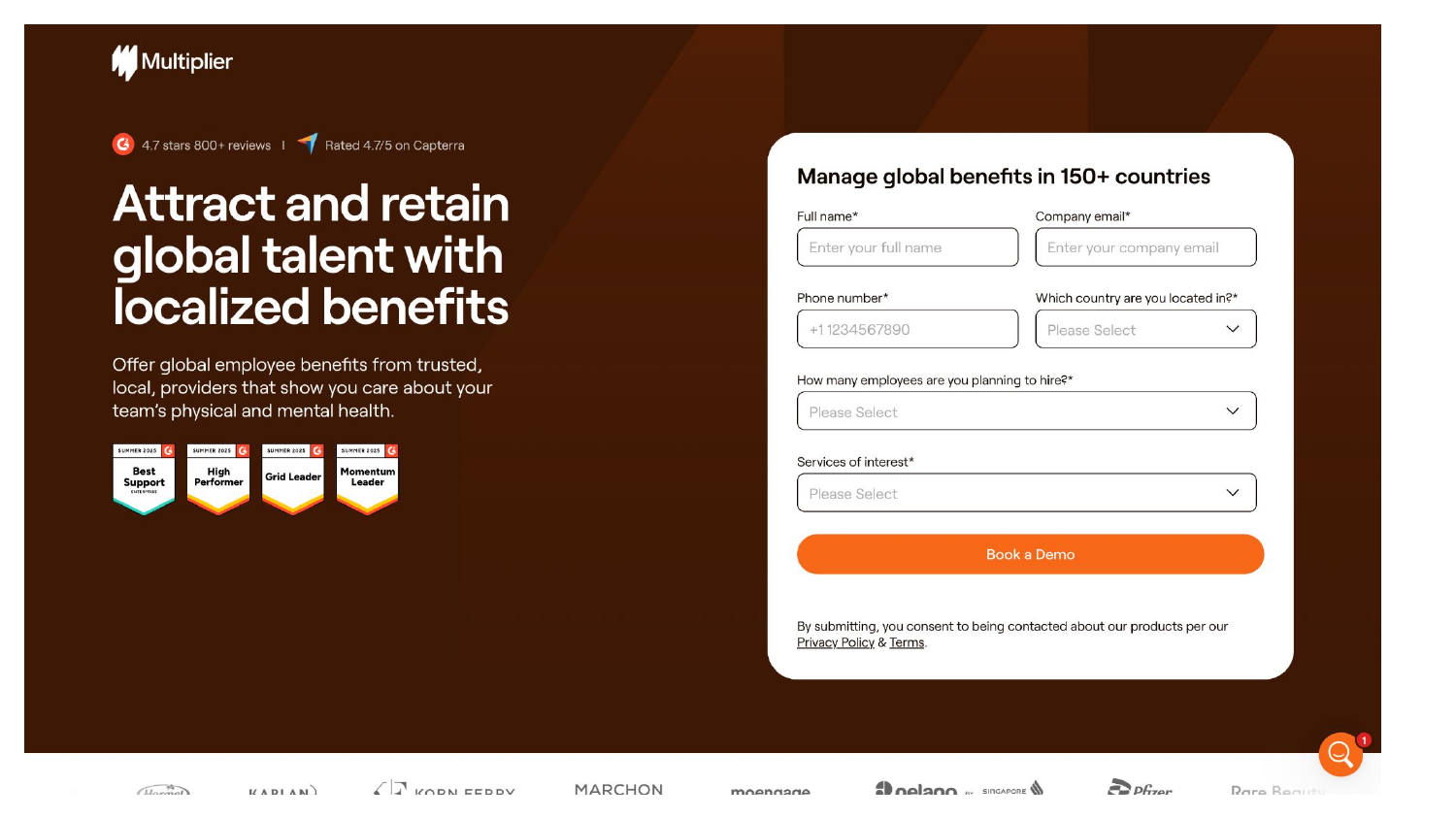 Dedicated landing pages with a low-friction Book a Demo capture on every fold.