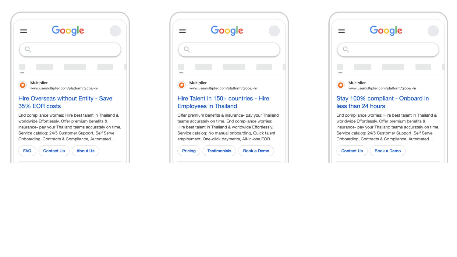 Demand side: country-matched ad copy so the click and the landing page tell one story.